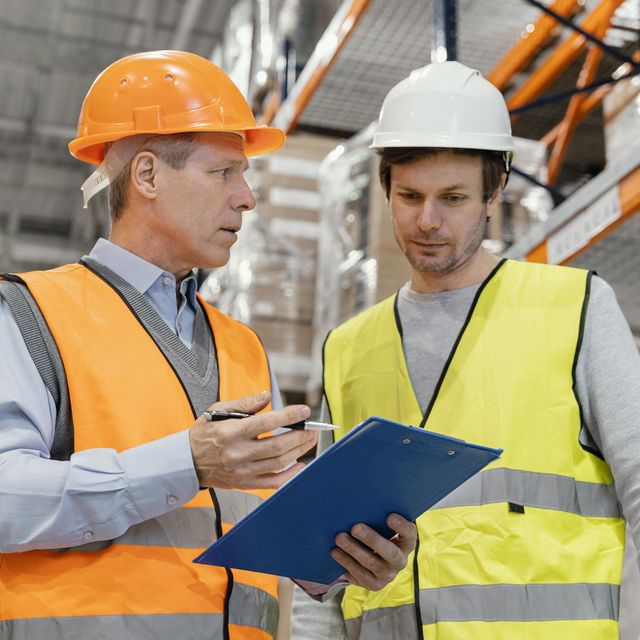 Consultores con EPP revisando documentos