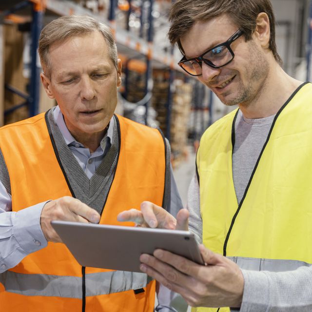 Ingenieros revisando información en tablet